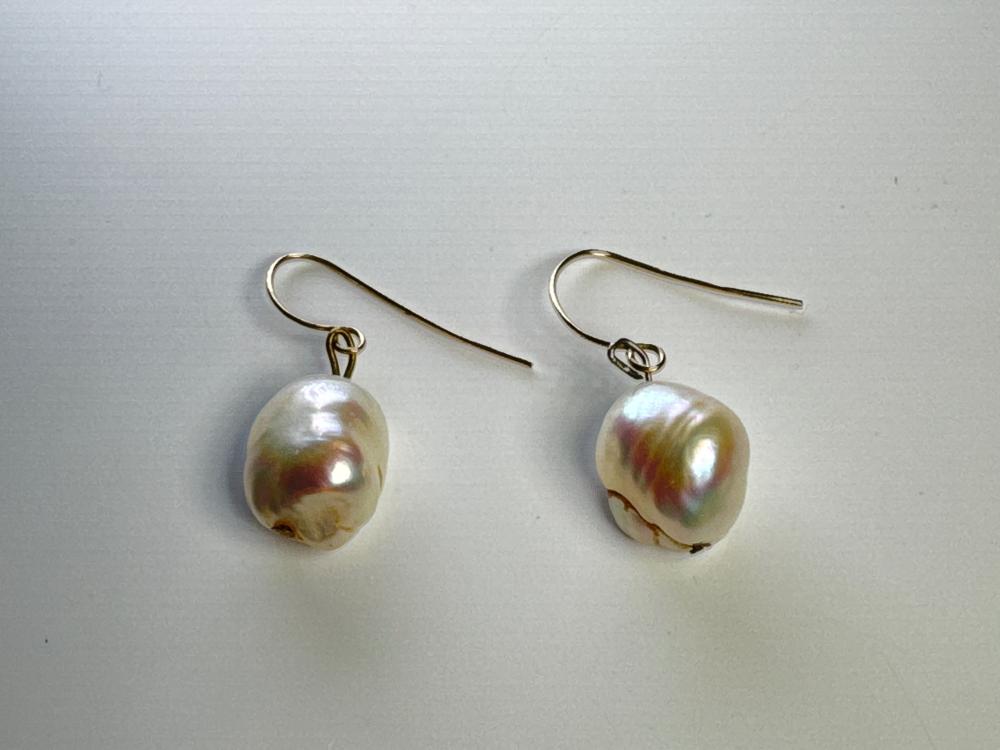 Pair of baroque cultured pearl and 9ct gold drop earrings, 20th century