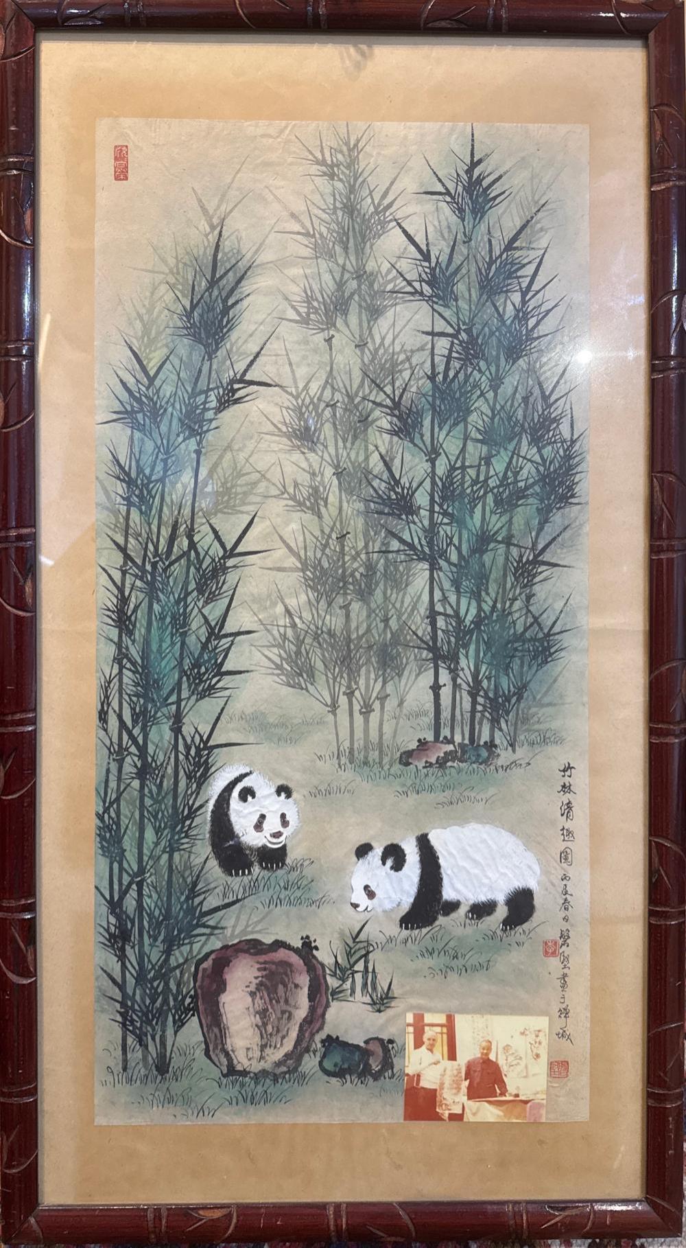 Zhang Zhenshi (1914-1992) Pandas, 'Bamboo Forrest Delights', Important Australian Chinese diplomatic gift to Sir Lenox Hewitt, QANTAS director 1979