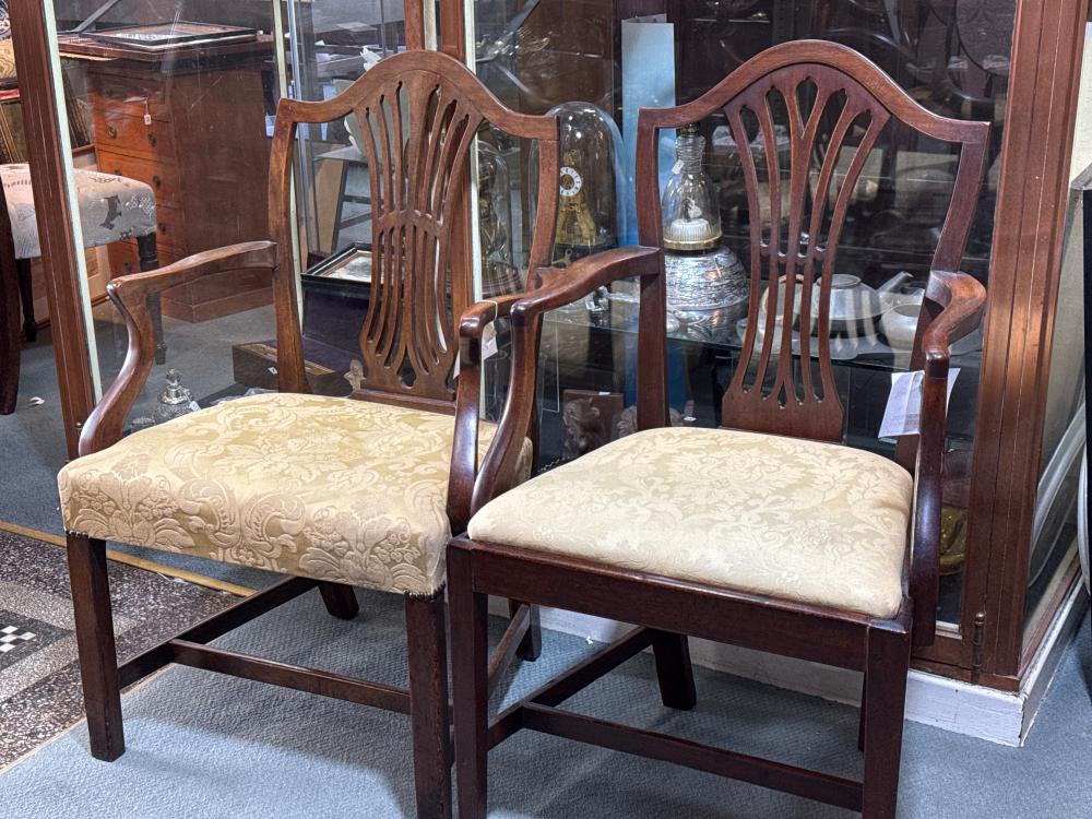 2 x George III mahogany armchairs with pierced splat, c. 1780