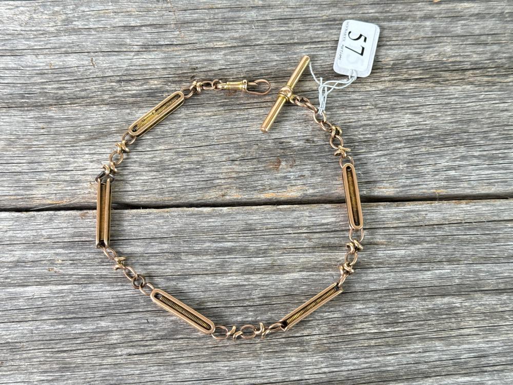 Victorian 15ct Australian gold watch chain with reeded torpedo links, c.1890–1910