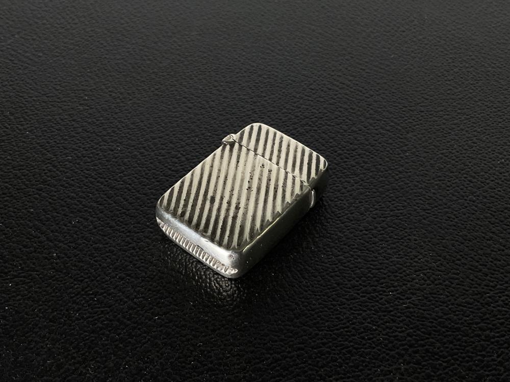 English sterling silver vesta case with diagonal ribbed decoration, Birmingham 1876