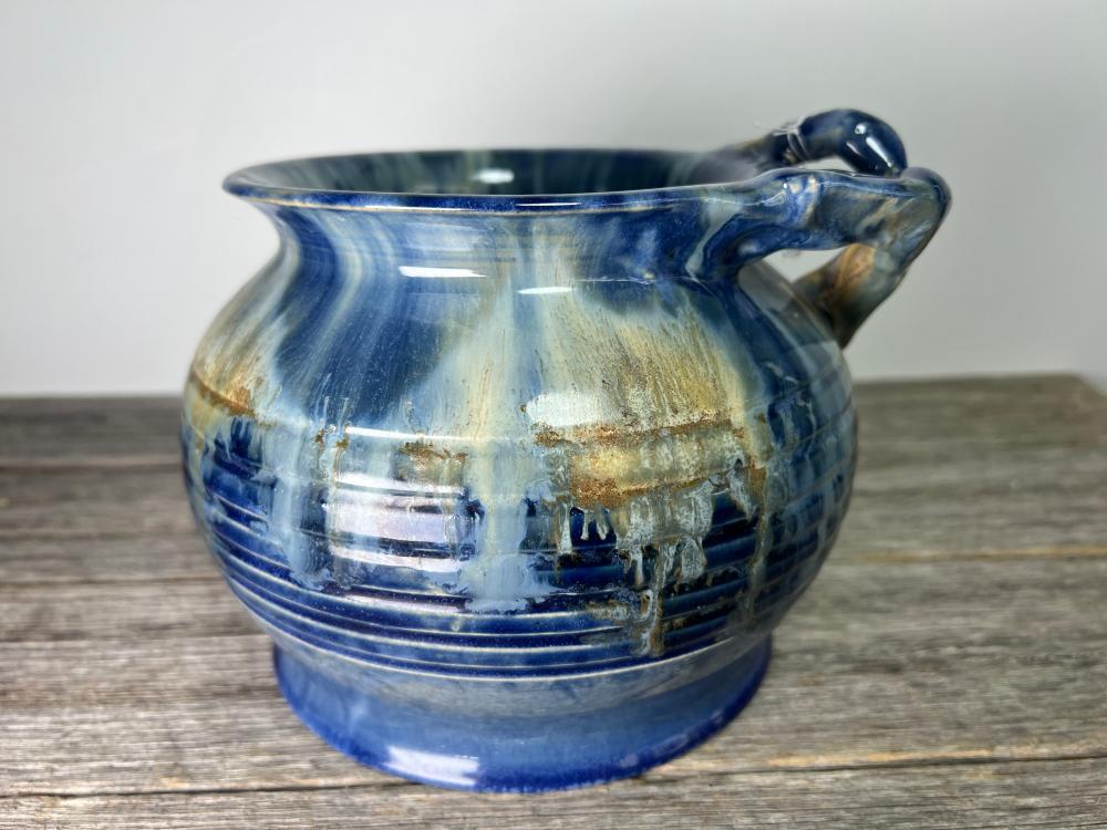 Remued Australian pottery jug, blue glazed, circa 1930