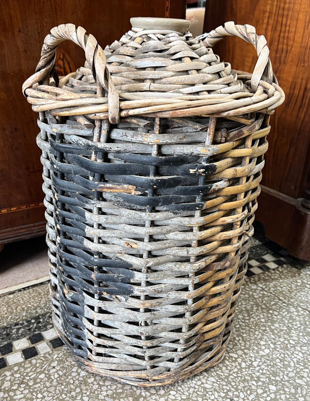 Wicker-covered stoneware demijohn, circa 1900