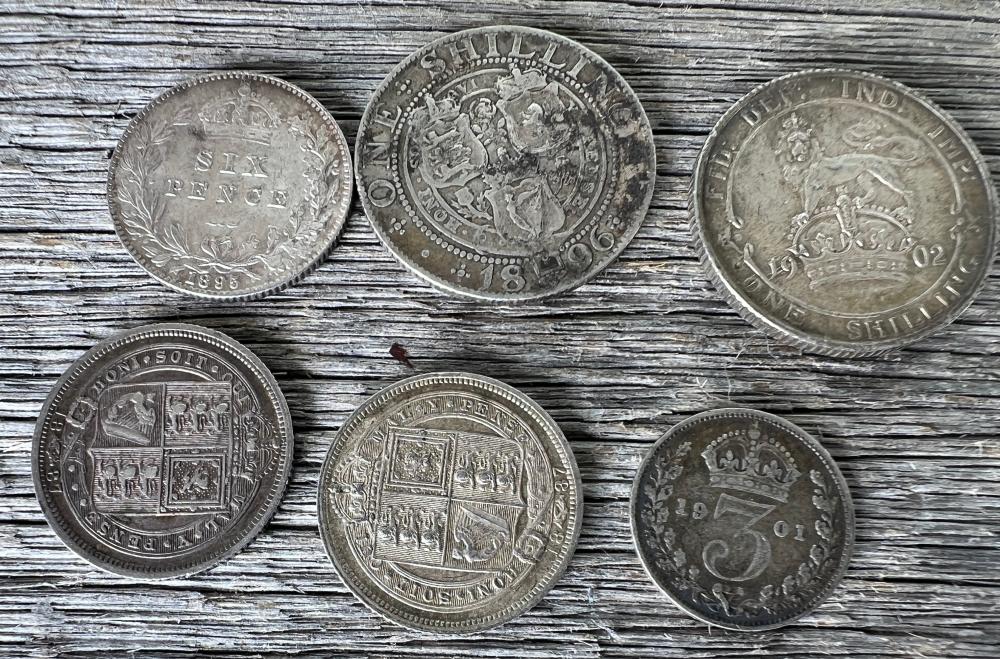 *Collection of six British silver coins, Victorian and Edwardian, 1895–1902