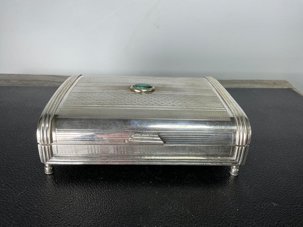 Large Art Deco Sterling Silver box with malachite insert, prob. Australian or Indian, c. 1925