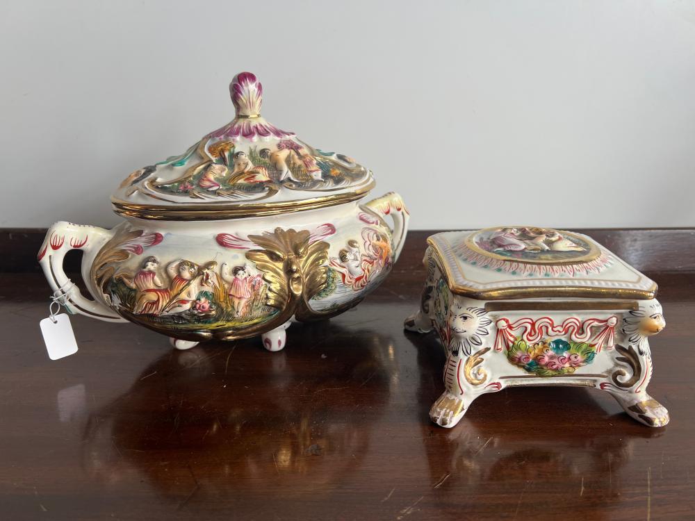 Capodimonte porcelain tureen and covered box, 20th century