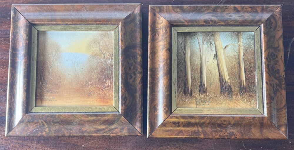 Peter Forrester White, two miniature oils on board, Australian bush subjects, 1981