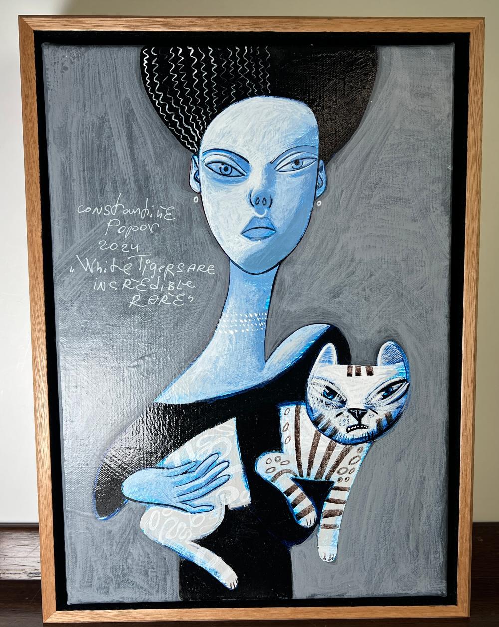 Constantine Popov, 'White Tigers are Incredibly Rare', acrylic on canvas, signed and dated 2024