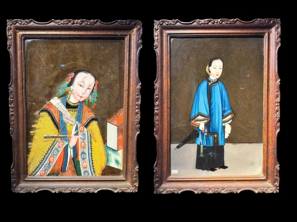 Pair of China Trade Reverse-Glass paintings, 19th century