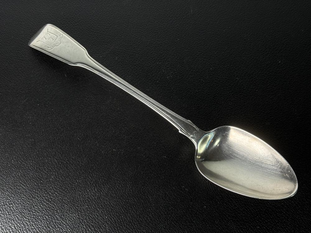 Irish sterling silver fiddle and thread pattern stuffing spoon, Dublin 1816
