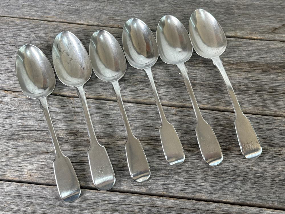 6 X Victorian Sterling Silver Dessert Spoons, Various Dates, 251g
