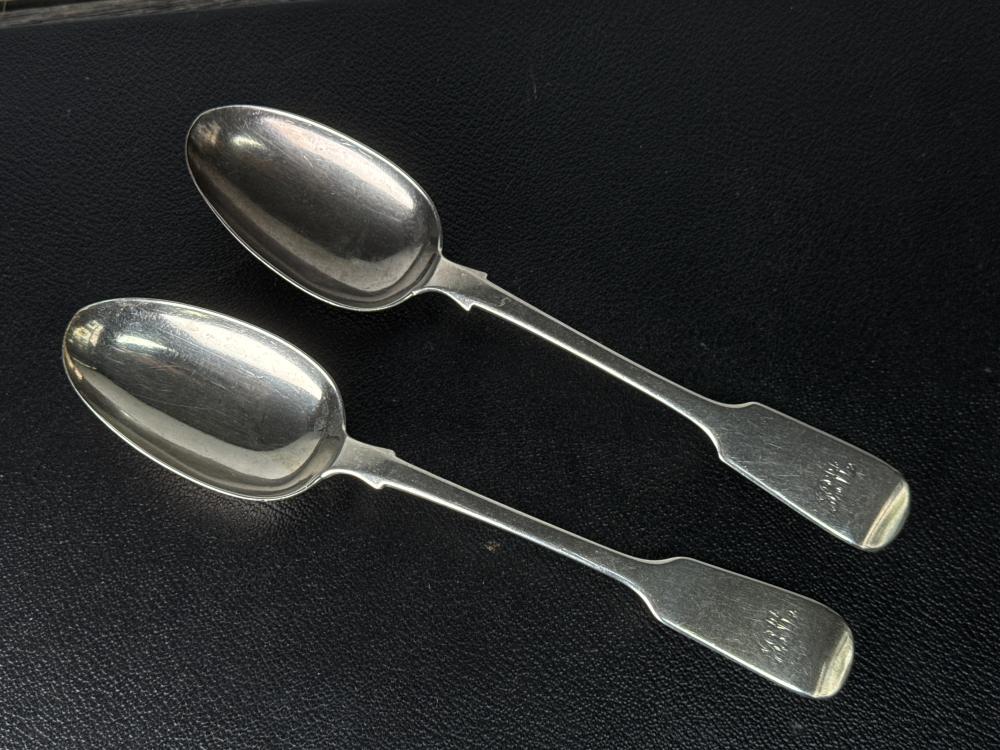 Pair of sterling silver table spoons, London 1856