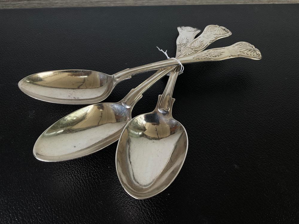 Three Victorian silver King's Pattern table spoons, 1848 and 1864