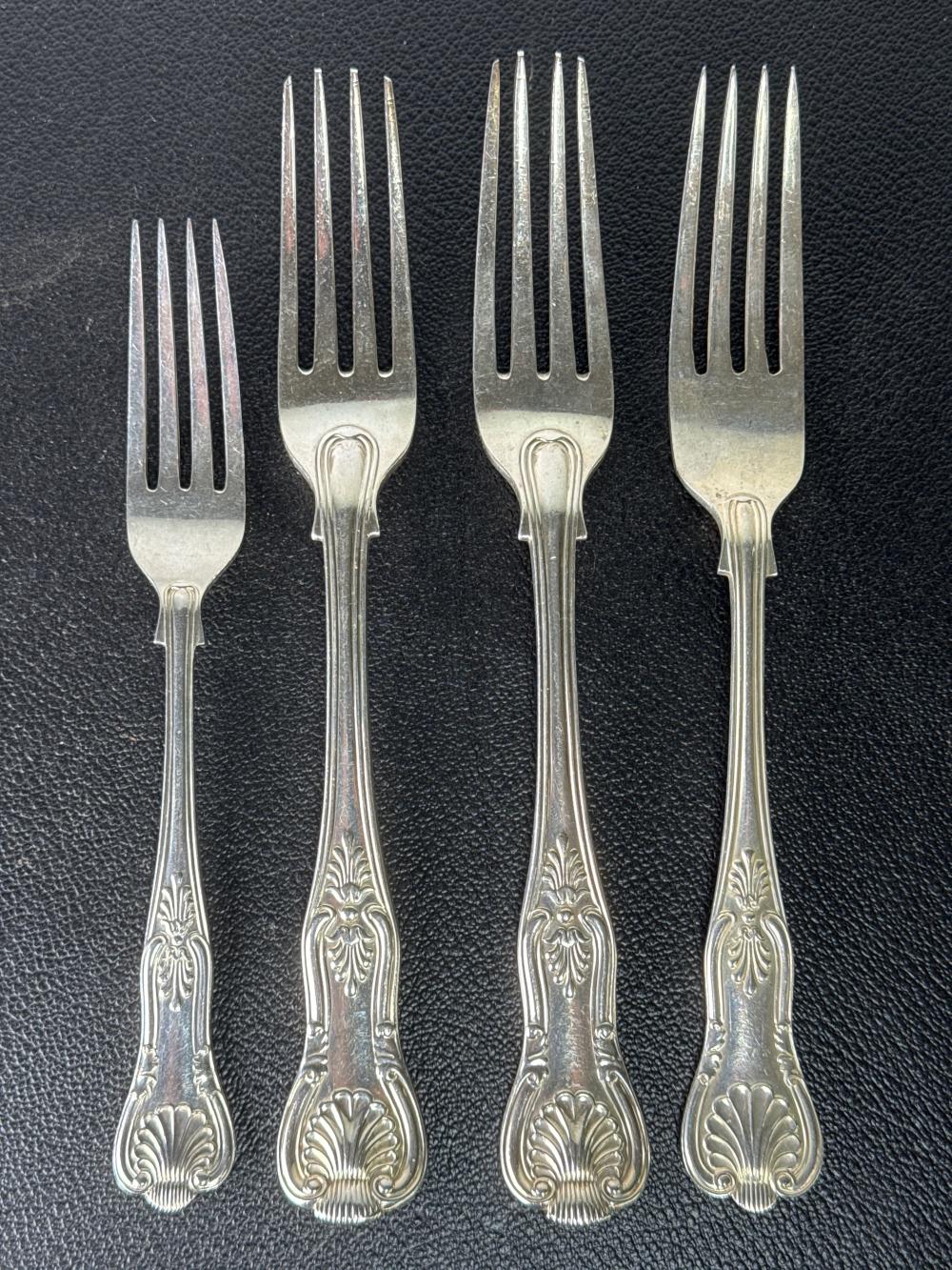 Set of four Kings pattern sterling silver table forks, two London 1837, two Sheffield