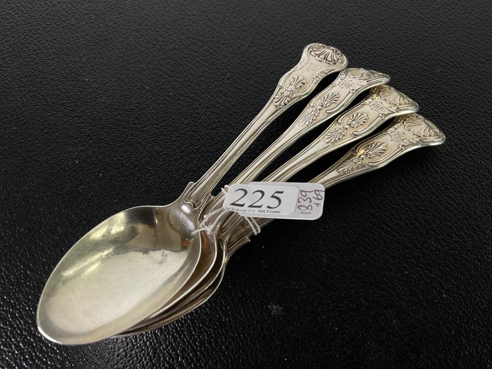 Set of four silver King's Pattern teaspoons, London, 1839 and 1869
