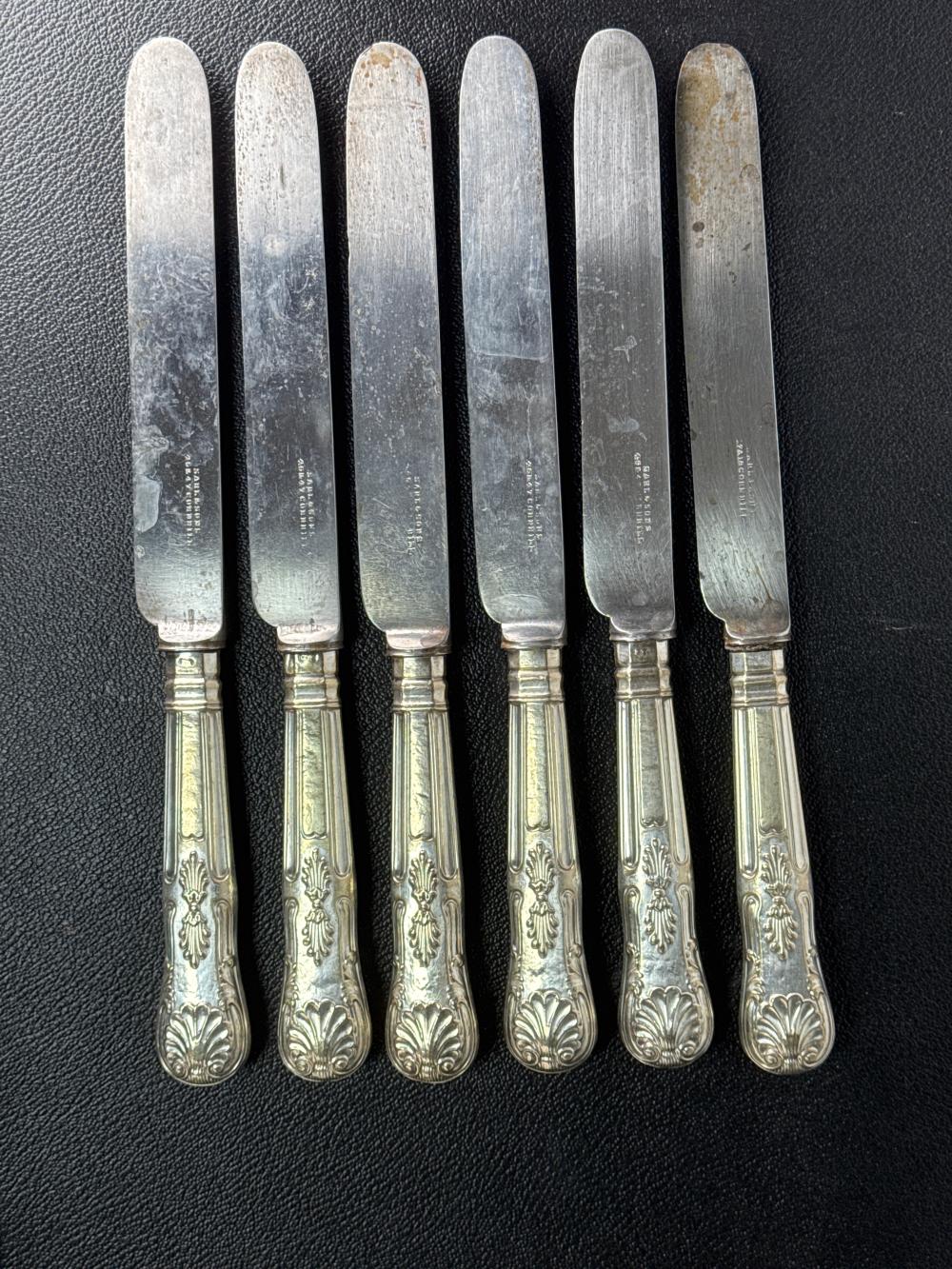 Set of six Kings pattern table knives, blade-stamped by Sarle & Sons of Cornhill, London, 19th century