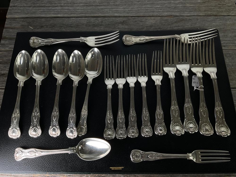 Kings pattern silver flatware service, 18pc,  19th century