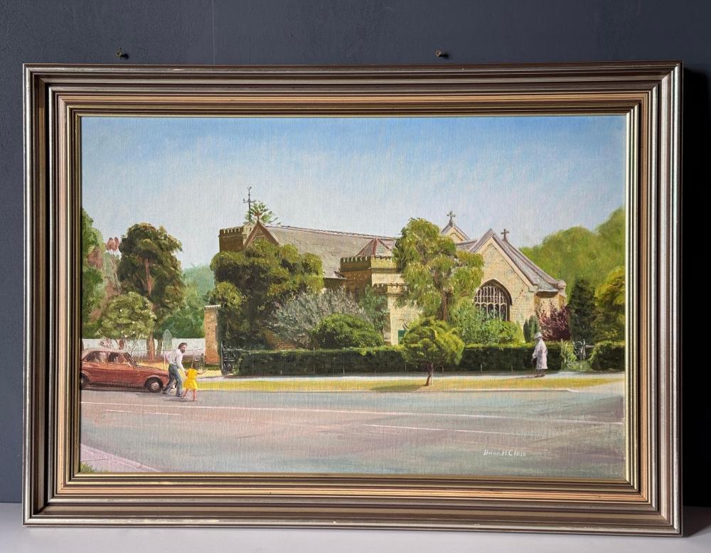 Brian Close, Christ Church Geelong, oil on board, 1970s