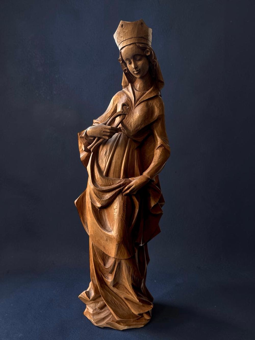Carved hardwood figure of Saint Philomena, European, mid-20th century