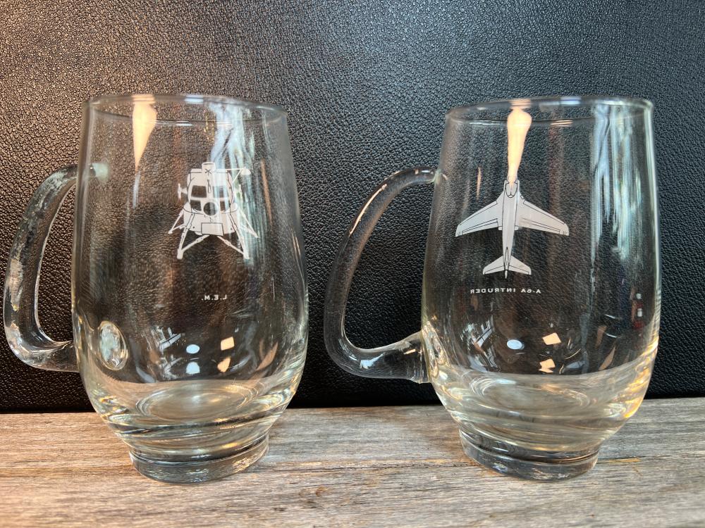 Pair of Grumman Aerospace Commemorative Glass Tankards, circa 1960s–1970s