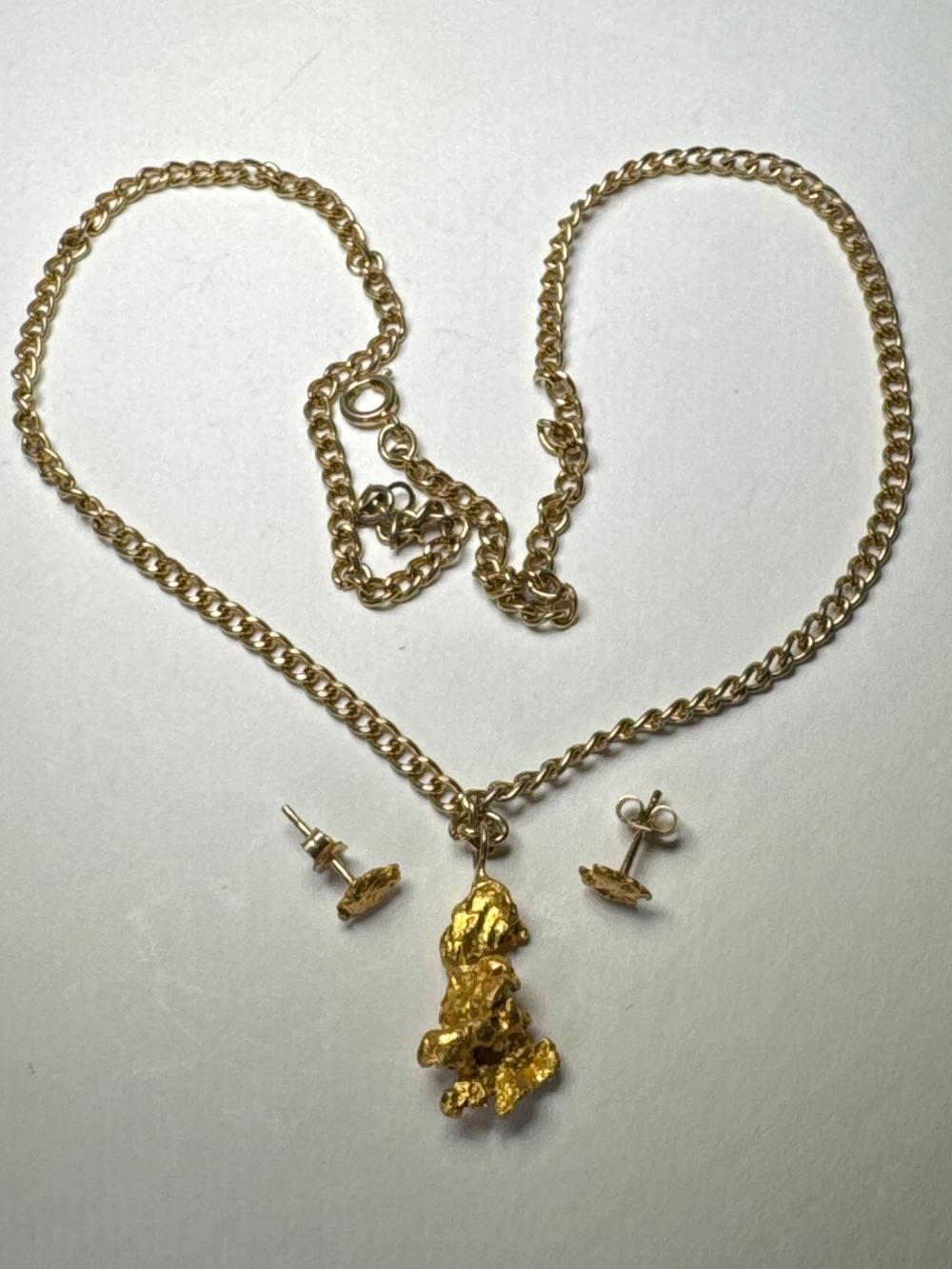Gold nugget necklace and earrings suite, Victorian Goldfields origin, 20th century