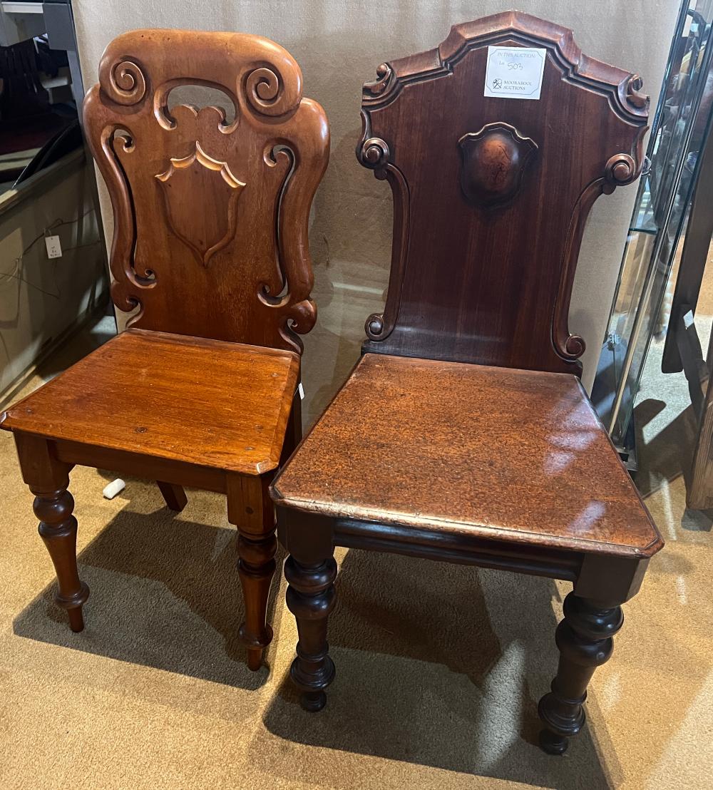 2x Victorian Mahogany hall chairs, 19th century
