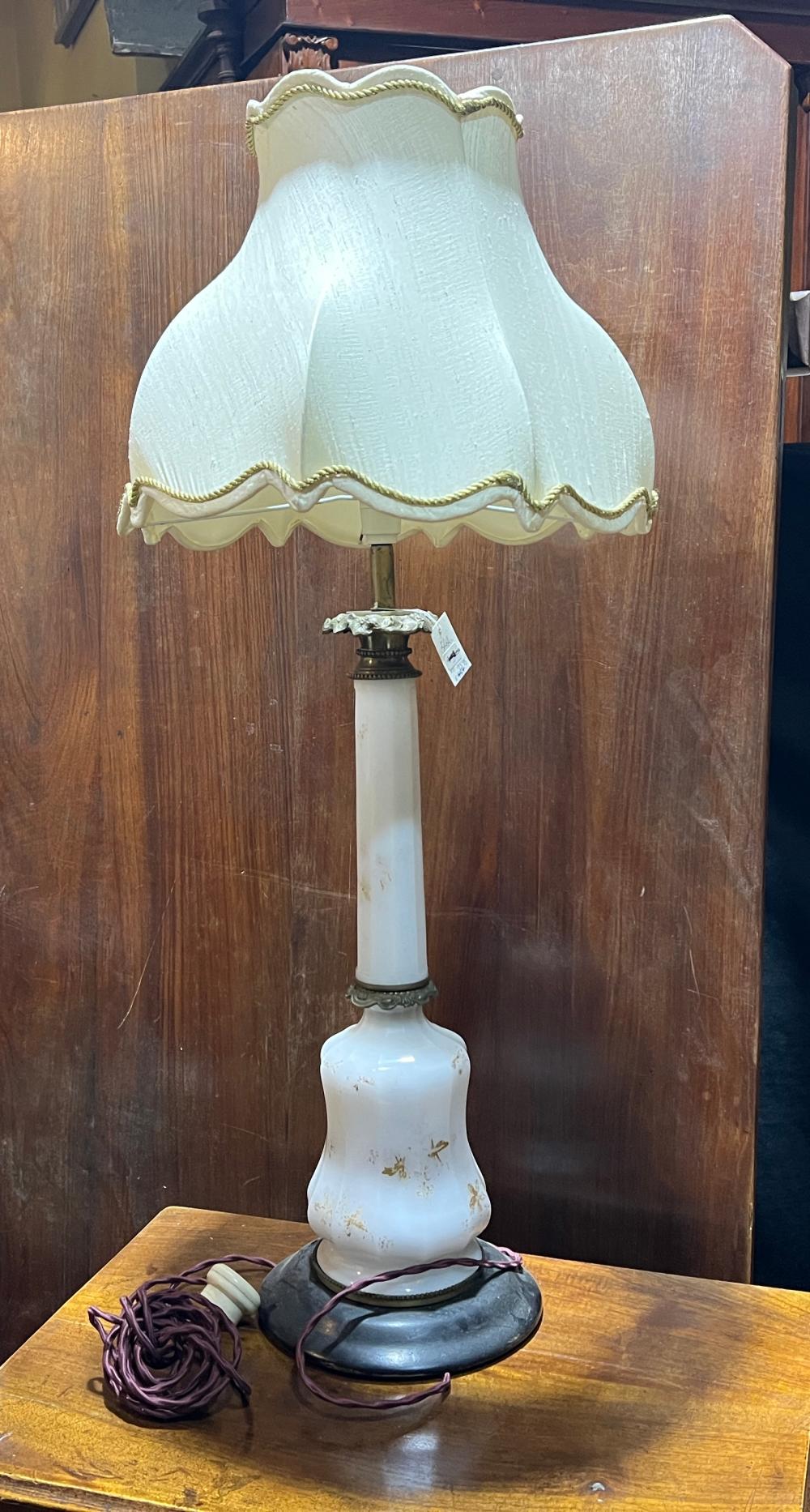 Victorian kerosene lamp glass, electrified, 19th century
